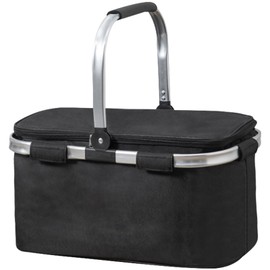 Ogetok 30L Insulated Picnic Basket, Large Shopping Basket, Foldable Thermal Cooler Bag, Cool Box, Foldable Portable Insulated Picnic Basket with Zip Lid and Handle, Black