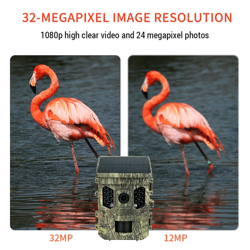Wildlife Camera Solar Energy Trail Cam 4K with 1080P Night
