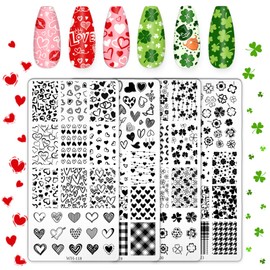 FYSUIMU 4Pcs Valentine's Day St. Patrick's Day Nail Art Stamping Plate Kit Love Heart Shamrock Design Nail Art Plate For DIY Print Manicure Salon