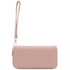 Double Zip Around PU Leather Wristlet Cell Phone Wallet (Blush)