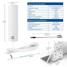 ZDTECH High Gain 10-12dBi Omni Directional Outdoor Pole/Wall Mount Antenna With SMA Male/Dual TS9 3G/4G/LTE/5G for Verizon, AT&T, Sprint Mobile Hotpots Router MiFi Mobile Hotspot Router (698-4000 MHz)