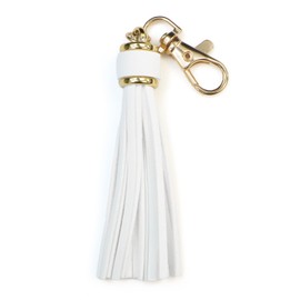 LTSL-002 Tassel Charm PU Leather with Nascan Total Length Approx. 5.1 inches (13 cm) [White] White Synthetic Leather Craft Decoration Handmade Accessory Strap Tassel Charm Keychain Glitter Puffy Round