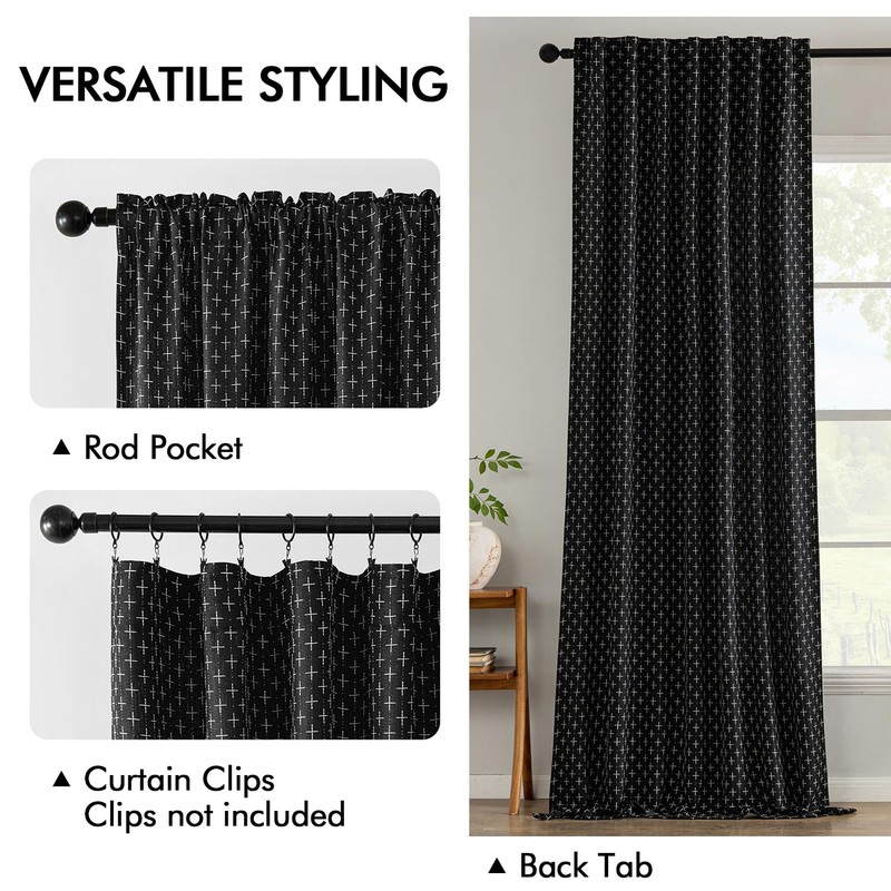 MIULEE Decorative Back Tab Linen Curtains with Geometric Pattern for
