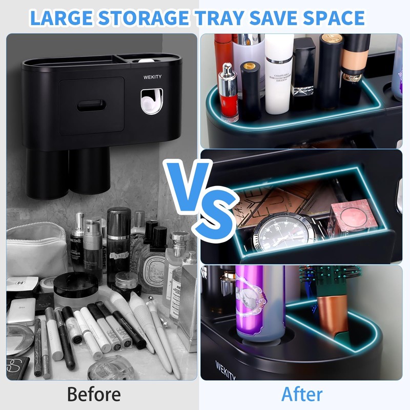 Wekity Multifunctional Wall-Mounted Toothbrush Holder, Automatic Toothpaste Dispenser Space Saving