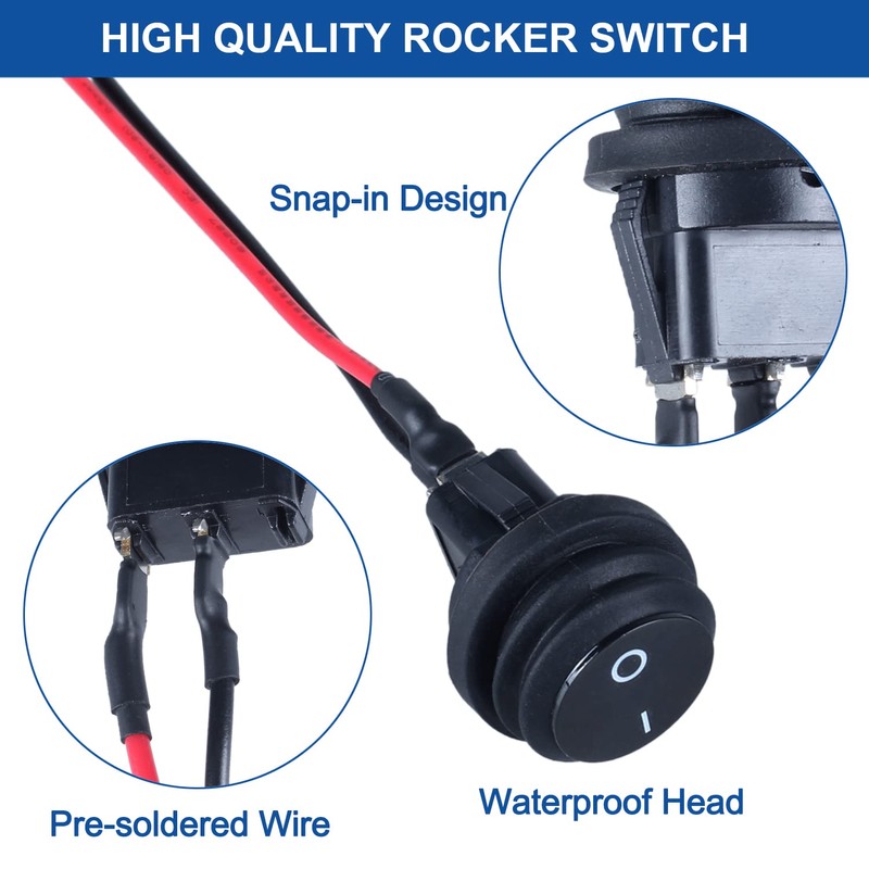 DMWD Waterproof 20A ON-Off Round Rocker Toggle Switch 2 Pins
