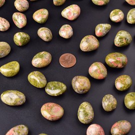 SigMntun Polished Unakite Stones Healing Crystal Bulk, 24 Pcs, 1.5 cm Handpicked Natural Tumbled Gemstones Rocks for Healing, Reiki, Meditation, Witchcraft and Home Decoration