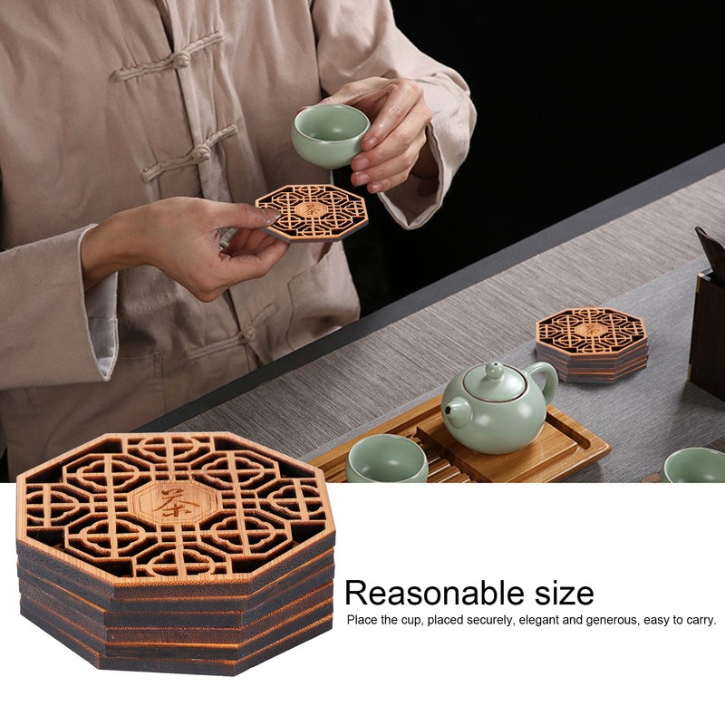 6PCS Bamboo Coaster Teacup Mat AntiScald Heat Insulation Pad Tea