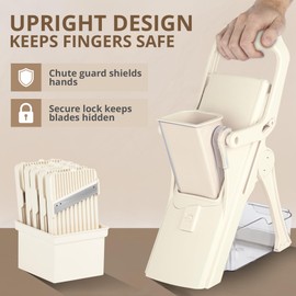 EMSON Safe Mandoline Slicer for Kitchen, All in 1 Mandoline Slicer for Food Works as Potato Slicer, Vegetable Slicer, Food Slicer, French Fry Cutter and More with 5 Blades and Storage Container