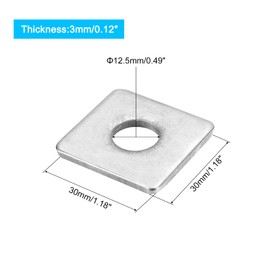 sourcing map Square Washer, 10pcs M12x30x30x3mm 304 Stainless Steel Square Plate Washers Flat Pad Spacer Gasket for Hardware Fastener