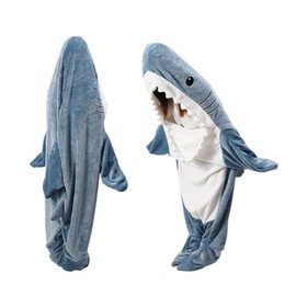 ZOSONET Shark Blanket - Shark Blanket - Made of Super Soft, Cosy Flannel with Hood, Shark Jumpsuit, Shark Blanket Hoodie, Shark Sleeping Bag, Portable Blanket for Adults and Children, L