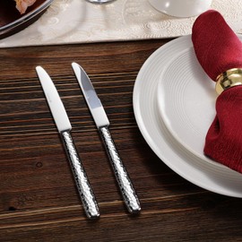 KEAWELL Premium 9.3" Louise Dinner Knives, Set of 4, Brightly-Mirror polished, Stainless Steel, Dishwasher Safe (Hammered)