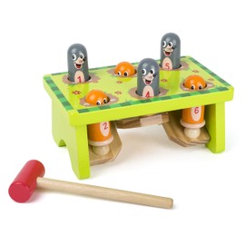 Small Foot 11162 Whack-A-Mole Bench 100% Certified Wood Robust Hammer Game Suitable for Children from 18 Months