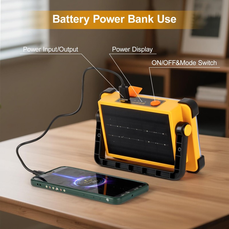Led Baustrahler Akku Solar Arbeitsleuchte Tragbare, 4 Modi LED Strahler
