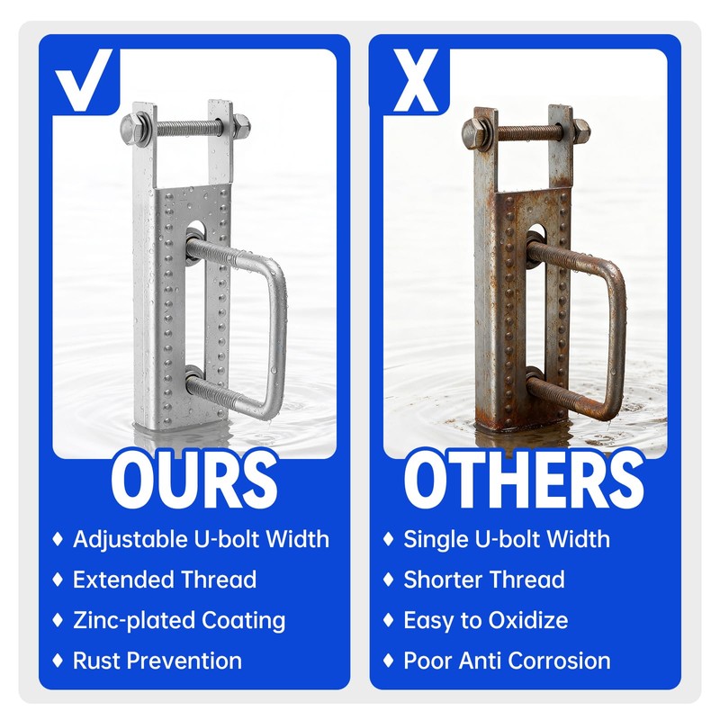 Racewill 8" Boat Trailer Vertical Bunk Bracket for Carpeted Guide