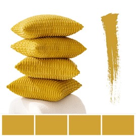 MIULEE Pack of 4 Mustard Yellow Corduroy Decorative Throw Pillow Covers 18x18 Inch Soft Boho Striped Pillow Covers Modern Farmhouse Home Decor for Sofa Living Room Couch Bed