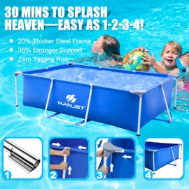 Hanjet 3.6 Foot x 13.8 Inch Kids Small Deep Pool for Adults Swimming Pool Above Ground, Rectangle Eco-Friendly Odorless Backyard Pool for Dog, Easy to Clean & Durable Frame for Toddlers