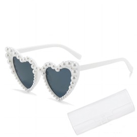 2024 NEW Love Heart Sunglasses Party Sunglasses Cat Eye Sun Glasses Heart Shaped Sunglasses Party Fancy Dress Costume Accessories for Women Men Kids Toddler Party Decorations Supplies (White)