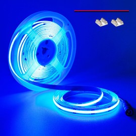 YUNBO 12V COB LED Strip Light Blue 16.4ft Bright Dotless Self Adhesive High Density 480LEDs/M Flexible Cuttable Indoor Use IP20 LED Tape Light for Cabinet Home DIY Lighting Projects