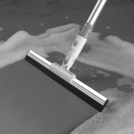 Floor Squeegee with 17" Silicone Blade and 51" Aluminum Handle, Water Squeegee Broom for Bathroom, Shower, Tile, Garage, Deck and Window Cleaning – LJGG (Gray/White)