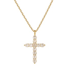 14K Gold Cross Necklace for Women Gold Silver Cross Plated Cubic Zirconia Pendant Necklaces for Women Jewelry Gift (14K Gold Plated(45CM+5CM))