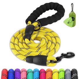 Joytale Dog Leash for Large Dogs, Heavy Duty Nylon Leashes with Comfortable Padded Handle and Highly Reflective Threads, Ideal for Walking and Training, Yellow, 5'×1/2''