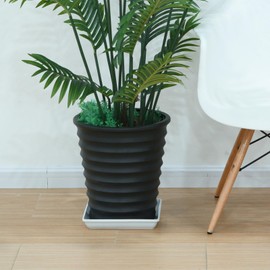 M METERXITY 4 Pack Planter Saucers - Plastic Square Flowerpot Drip Trays Apply to Outdoor/Garden (6 Inch, White)