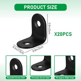 20 Pcs Corner Braces, 90 Degree Right Angle Brackets,L Brackets, Black Small Stainless Steel Corner Brackets Joint Brackets for Wood Furniture Cabinet Chair Table