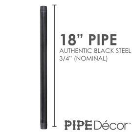 PIPE DECOR 3/4” x 18” Black Steel Plumbing Pipe, Pre Cut, Industrial Steel Grey Fits Standard 3/4 Inch Threaded Black Malleable Iron Fittings, Build Vintage DIY Furniture, 4 Pack