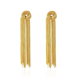 Peasimy Long Tassel Dangle Stud Earrings for Women Knot Linear Fringe Chandelier Earrings Wedding Prom Party Jewelry Gifts (Gold)
