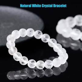Lizihaowu Natural White Crystal Bracelet for Women Six Character Mantra Beaded Gemstone Couple'S Style (8mm)