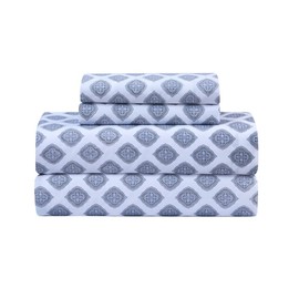 Feather & Stitch Softest 100% Cotton Sheets, 300 Thread Count Percale Weave Bedding, 16" Deep Pocket, Cooling Sheets, Breathable Bed Set, Hotel Premium Quality (Queen,Diamond)