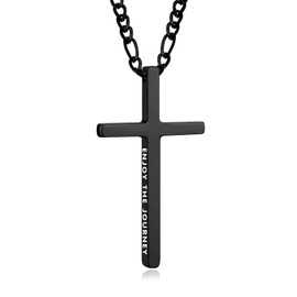 Mens Cross Necklace Women Black Stainless Steel Pendant Jewellery Gift For Men Women Boyfriend Girlfriend Husband Son And Teenager Birthday Presents For Boys ENJOY THE JOURNEY