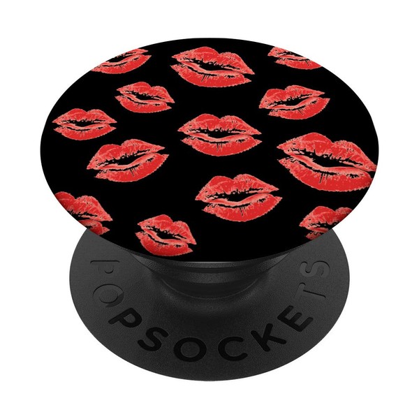 Lipstick Kisses - Kissing Red Lips Kiss pattern on black