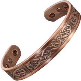 Mens Pure Copper Magnetic Bracelet Viking Copper Bangle Cuff Holistic Magnetic Band with 6 Strong Neodymium Magnets Unisex Adjustable, Viking Design-VC (M: Wrist 16.5–19.5cm/6.3–7.7”)