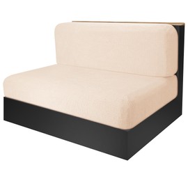 RV Dinette Cushion Covers-Elastic Camper Cushion Slipcovers-Stretchable Loveseat Sofa Furniture Protector for RV Camper Car Bench (1 Backrest Cover & 1 Bench Cover) (Beige)