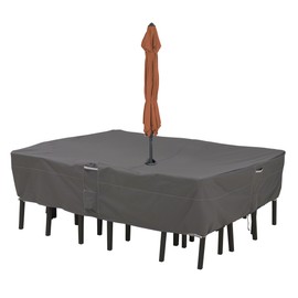 Classic Accessories Ravenna Water-Resistant 108 Inch Rectangular/Oval Patio Table & Chair Set Cover with Umbrella Hole