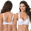 Curve Muse Women's Plus Size Underwired Unlined Balconette Cotton Bra-3Pack-White