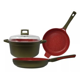 Aquila Batería De Cocina Alfa 4 Pz Cerámica Compatible Inducción Color Verde-militar