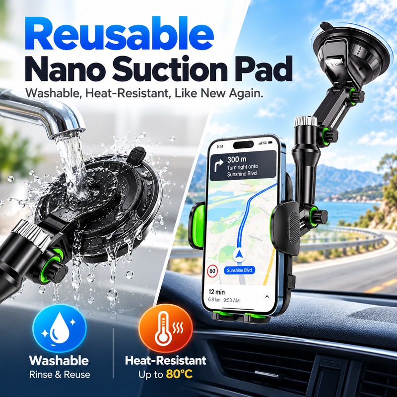 Suction Cup Car Phone Holder for Hands-Free Driving – Adjustable