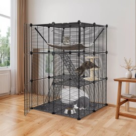 SEGAWE 3-Tier Cat Cage Indoor Cat Enclosures DIY Detachable Metal Cat Kennel w/Hammock