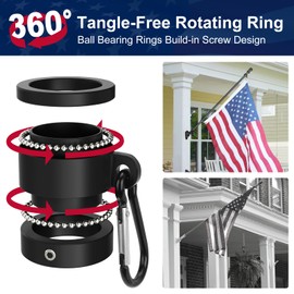 WISYOK Flag Pole, 5FT Stainless Steel Flagpole with 2 Holder Brackes, Tangle-Free Rings for 3x5 Flags, Portable Flag Pole Kit for Residential, Truck, Boat, Outdoor Use (Without Flag, Black)