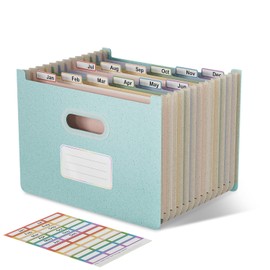 EcoStash Accordion File Organiser, 12 Pockets A4 Wheat Straw Expanding File Folders, Monthly Filling Document Organiser, Upright Open Top, BPA Free, Return to Nature, Healthy Living, Sky Blue