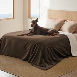 Bedsure Waterproof Blanket for Bed - Sherpa Fleece Waterproof Dog Blankets for Large Dogs, Pet Blankets for Bed/Couch/Dog Crate, Soft Plush Reversible Furniture Protector, King Size, 108"x86", Brown