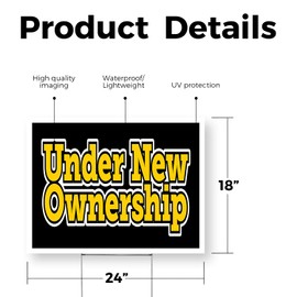 Under New Ownership Yard Sign 18 Inch x 24 Inch Single Sided Weatherproof Heavy-Duty Plastic with Stake | Business Transition, Professional Messaging, Bold Display | Made in USA