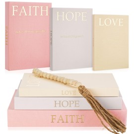 Faccito Set of 3 Linen Decorative Books with Wooden Beaded Garland Tassel Elegant Aesthetic Fake Books for Coffee Table Shelf Mantel Storage Boxes for Modern Home Decor (Light Pink)