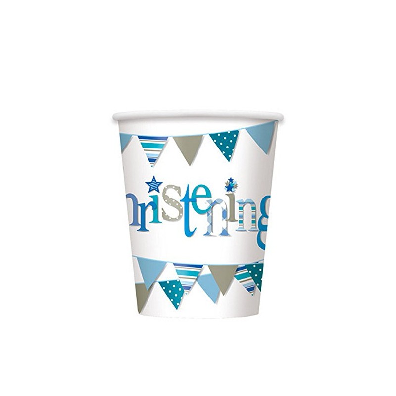 Blue Bunting Christening Paper Cups (9oz) Pack of 8 -