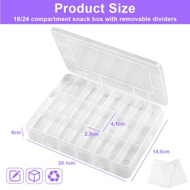 HOTUT 2 Pcs Snack Box with Compartments, Plastic Stackable Organizer Container with Adjustable Dividers, Snack Box with 24 Removable Grids Compartments, Plastic Organiser Box for Bead Screw Nut Craft