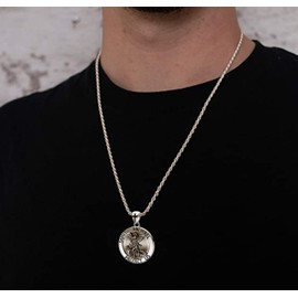 US Jewels Men's 925 Sterling silver 33mm Saint Michael Medal Antique Finish Round Pendant 3mm Rope Chain Necklace, 26in