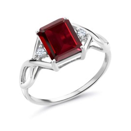 Gem Stone King 2.64 Cttw Red Garnet and White Created Sapphire Ring For Women | 925 Sterling Silver | Gemstone Birthstone | Emerald Cut 9X7MM | Available In Size 5, 6, 7, 8, 9