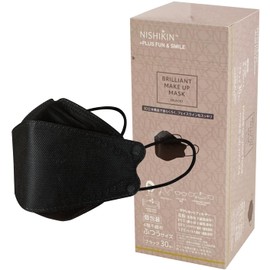 Nishikin BrilliantMAKEUPMASK Non-woven Mask, Disposable, High Density 4-Layer Filter, Black, Individually Packaged, 30 Sheets x 4 Boxes, Blocks 99% of BFE99, PFE99, VFE99, Pollen